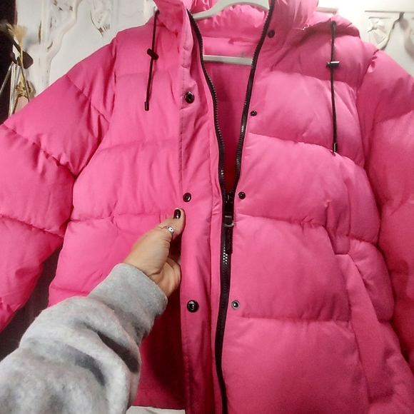 Pink Calvin Klein Women's Modern Fit Hooded Puffer Jacket Coat - Picture 3 of 10